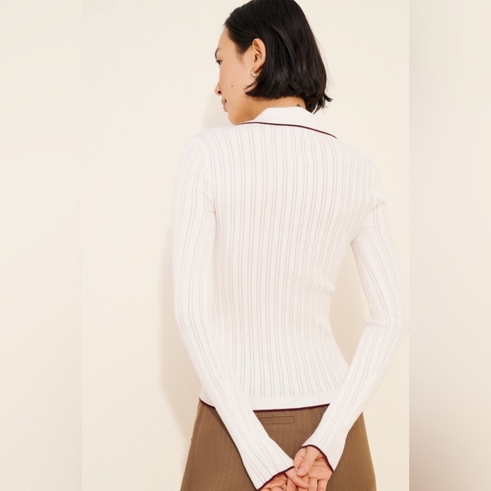NWT Madewell White V Neck Ribbed Collared Sweater XS Quiet Luxury Minimalist - Picture 5 of 11